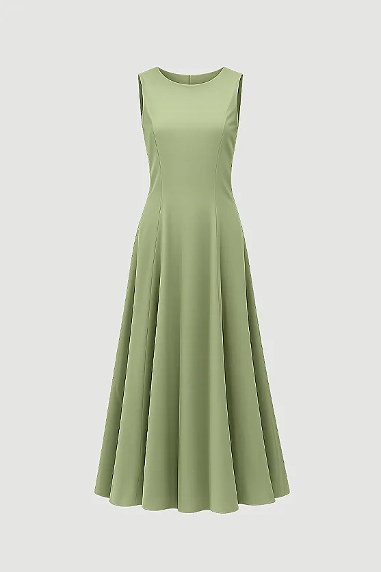 Sleeveless Long Cotton Linen Dress - Khaki - Gusto