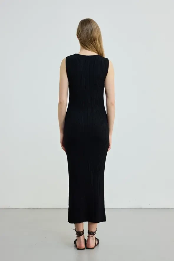 Sleeveless Long Knit Dress - Black - 4