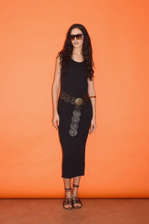 Sleeveless Long Knit Dress - Black - 1