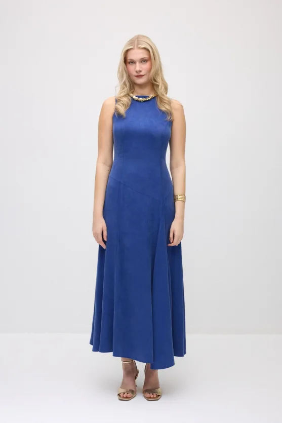 Sleeveless Long Lyocell Dress - Navy Blue - 1