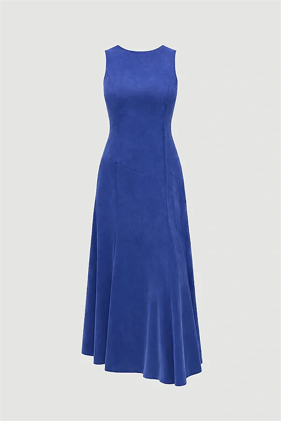 Sleeveless Long Lyocell Dress - Navy Blue - Gusto