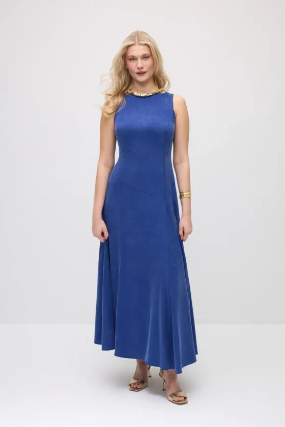 Sleeveless Long Lyocell Dress - Navy Blue - Gusto