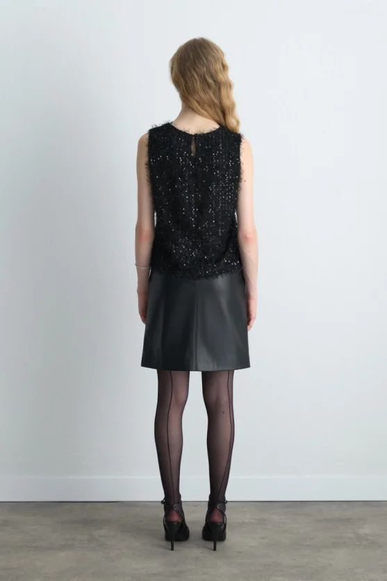 Sleeveless Sequin Jersey Blouse Black - 7