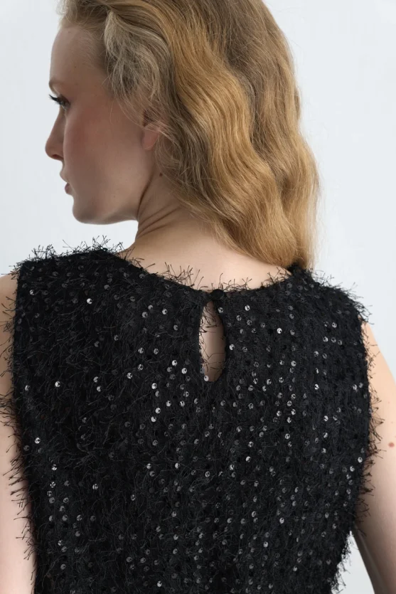Sleeveless Sequin Jersey Blouse Black - 6
