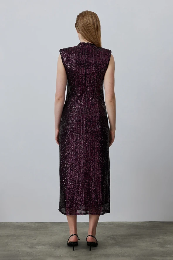 Sleeveless Sequined Evening Dress - Plum - 7