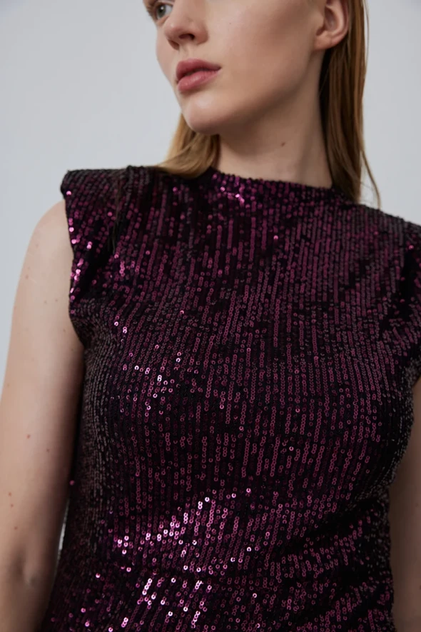 Sleeveless Sequined Evening Dress - Plum - 6