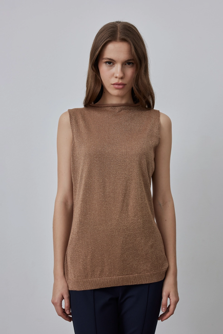 Sleeveless Silvery Sweater Blouse - Gold Gold