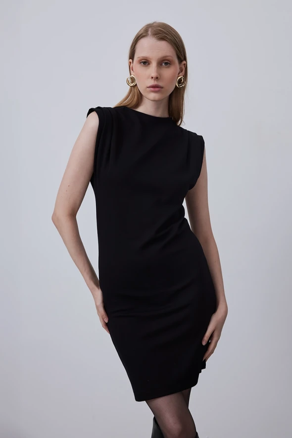 Sleeveless Steel Knit Dress - Black - 3