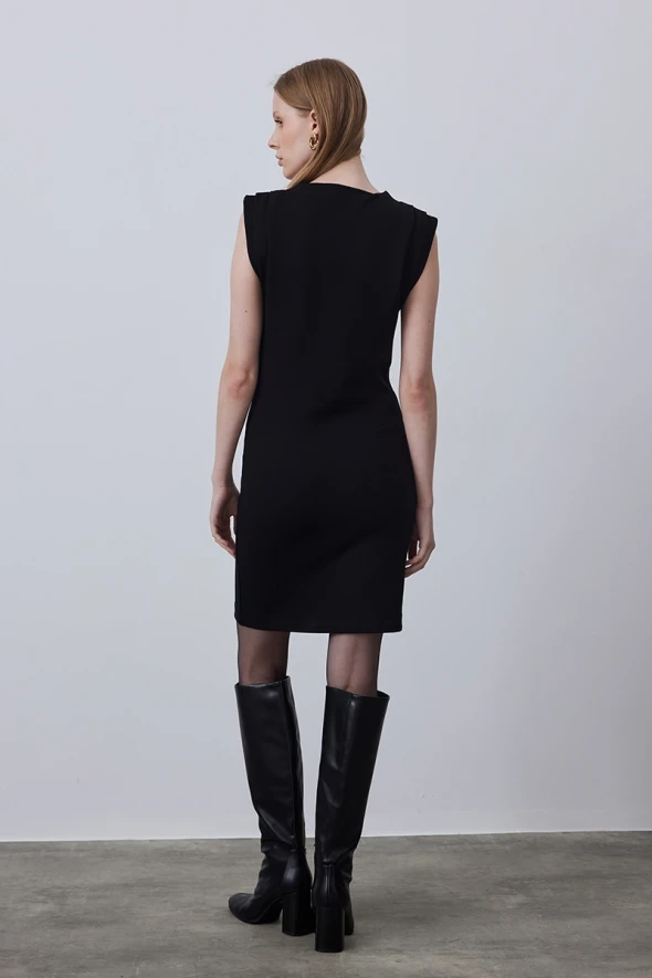 Sleeveless Steel Knit Dress - Black - 6