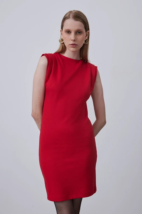 Sleeveless Steel Knit Dress - Red - 3