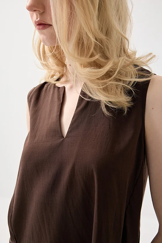 Sleeveless Tencel Blouse - Brown - Gusto
