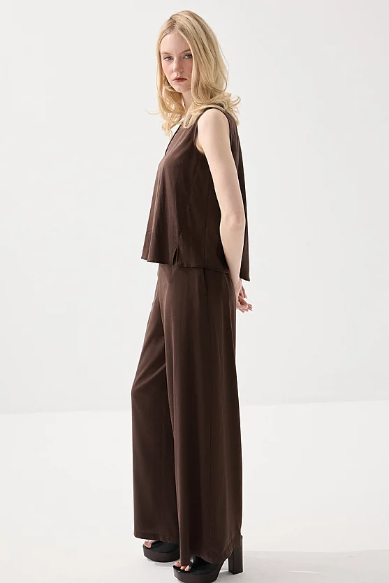 Sleeveless Tencel Blouse - Brown - 5