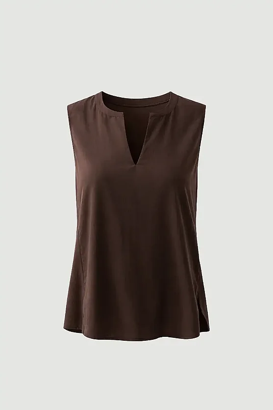 Sleeveless Tencel Blouse - Brown - 7