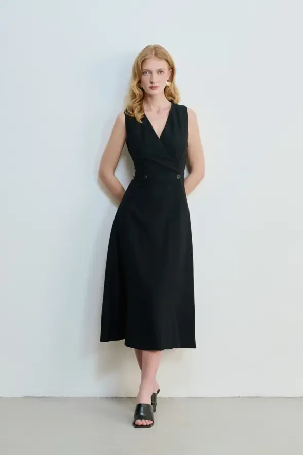 Sleeveless Wrap-Around Long Dress - Black - 3