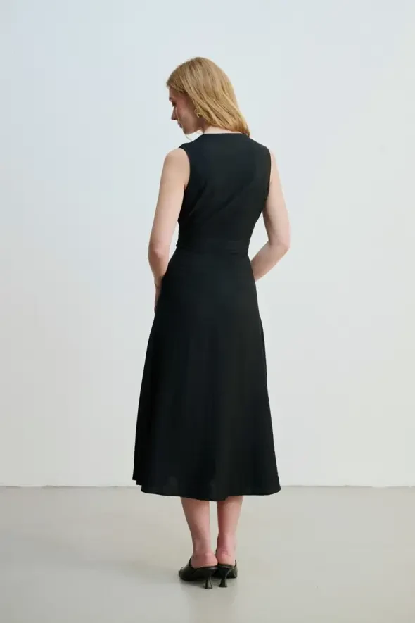 Sleeveless Wrap-Around Long Dress - Black - 8