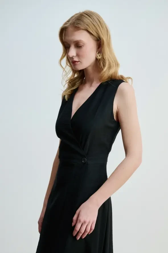 Sleeveless Wrap-Around Long Dress - Black - 4