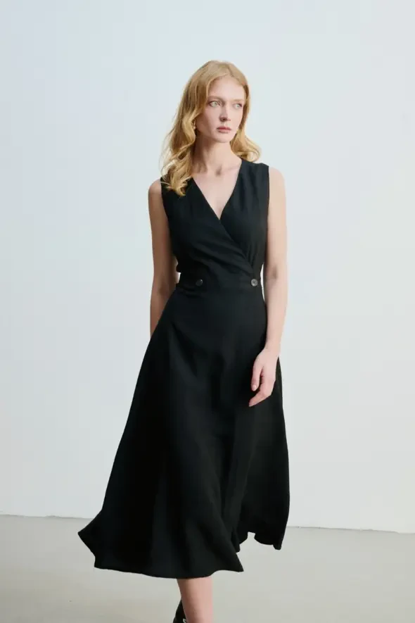 Sleeveless Wrap-Around Long Dress - Black - 7