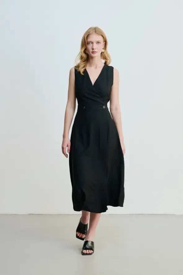Sleeveless Wrap-Around Long Dress - Black - 6