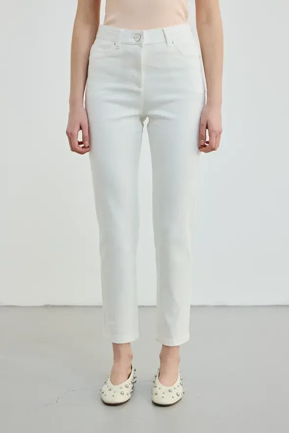 Slim Fit Denim Pants - Ecru - 1