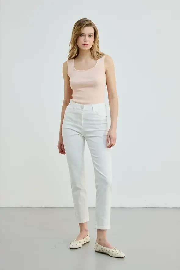 Slim Fit Denim Pants - Ecru - 2