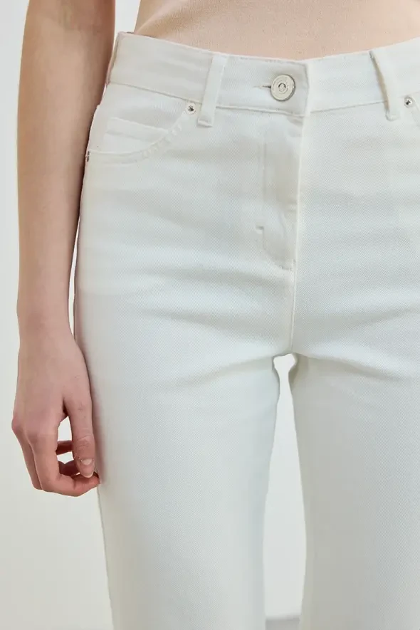 Slim Fit Denim Pants - Ecru - 3