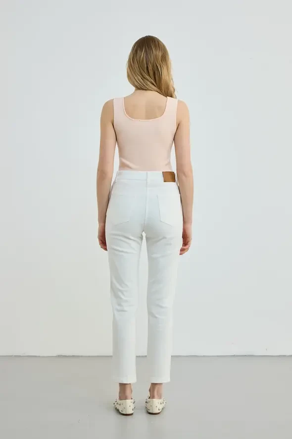 Slim Fit Denim Pants - Ecru - 4