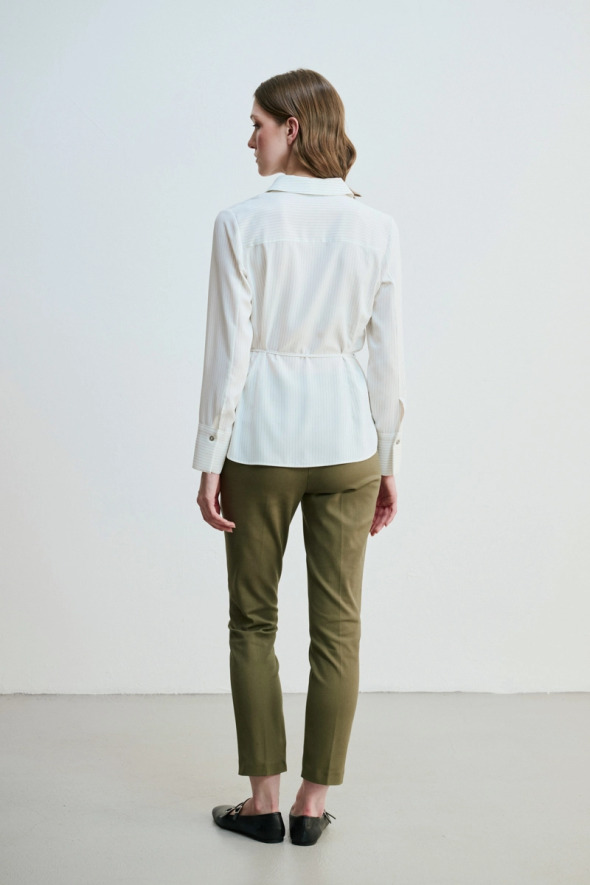 Slim Striped Shirt with Drawstring Waistband - White - 4