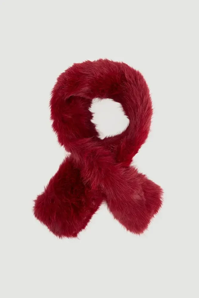 Slip-Through Faux Fur Scarf - Plum Marroon
