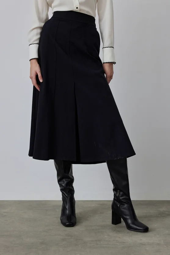 Slit Long Canvas Skirt - Black - Gusto