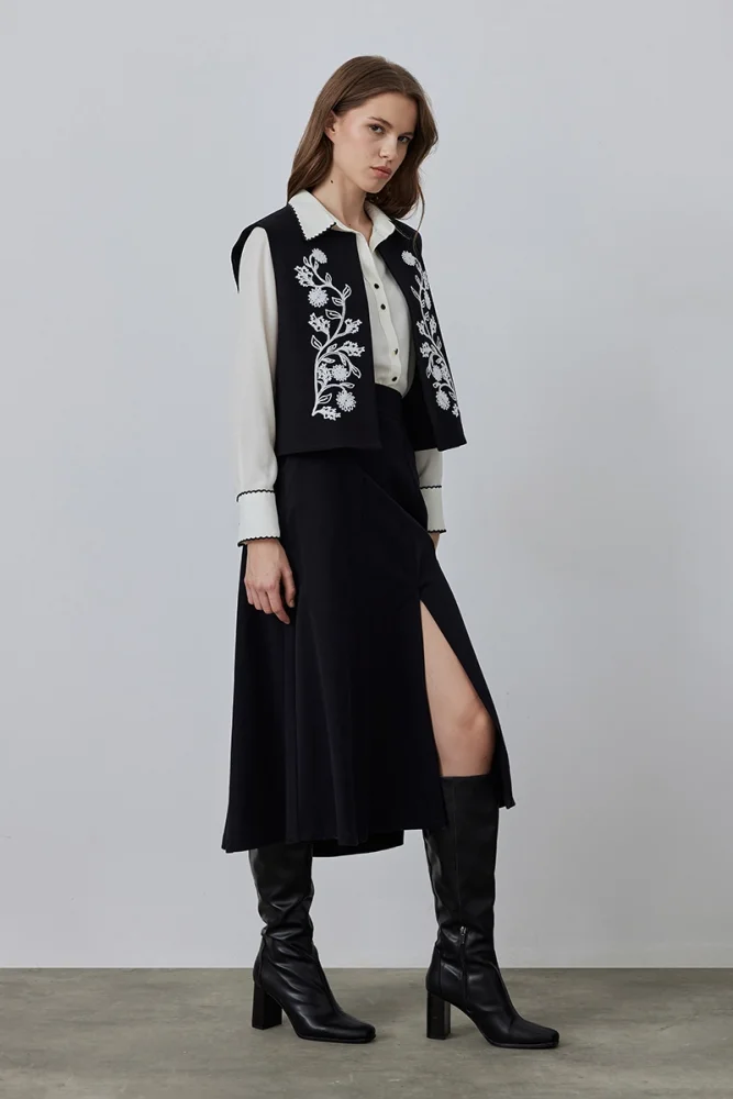 Slit Long Canvas Skirt - Black Black