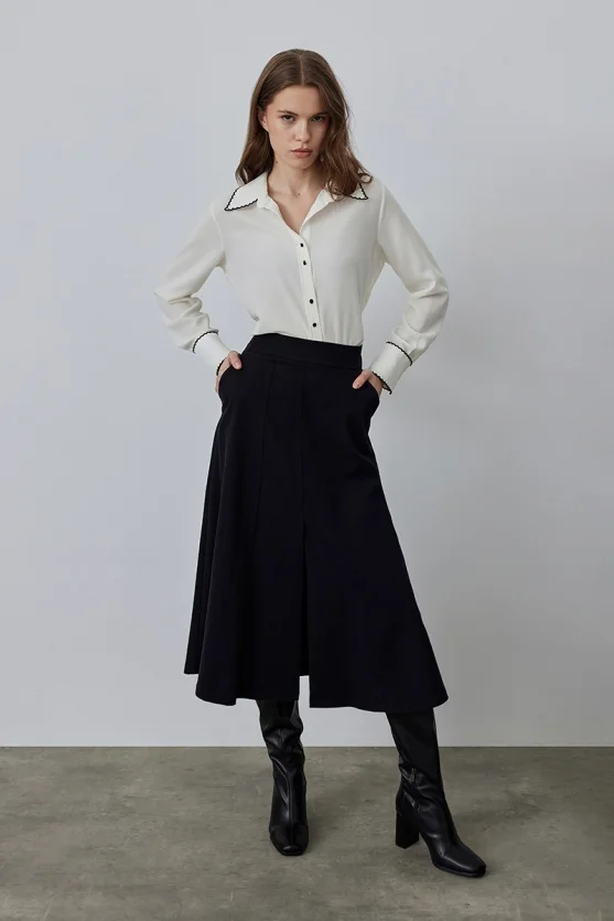 Slit Long Canvas Skirt - Black - 4