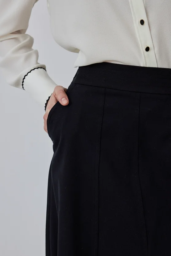 Slit Long Canvas Skirt - Black - Gusto