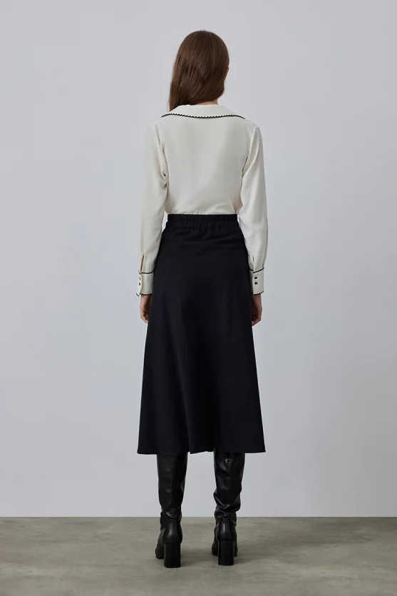 Slit Long Canvas Skirt - Black - 8