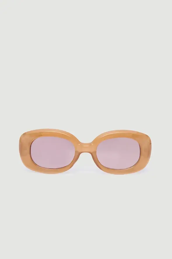 Small Framed Bone Sunglasses - Tan - 1