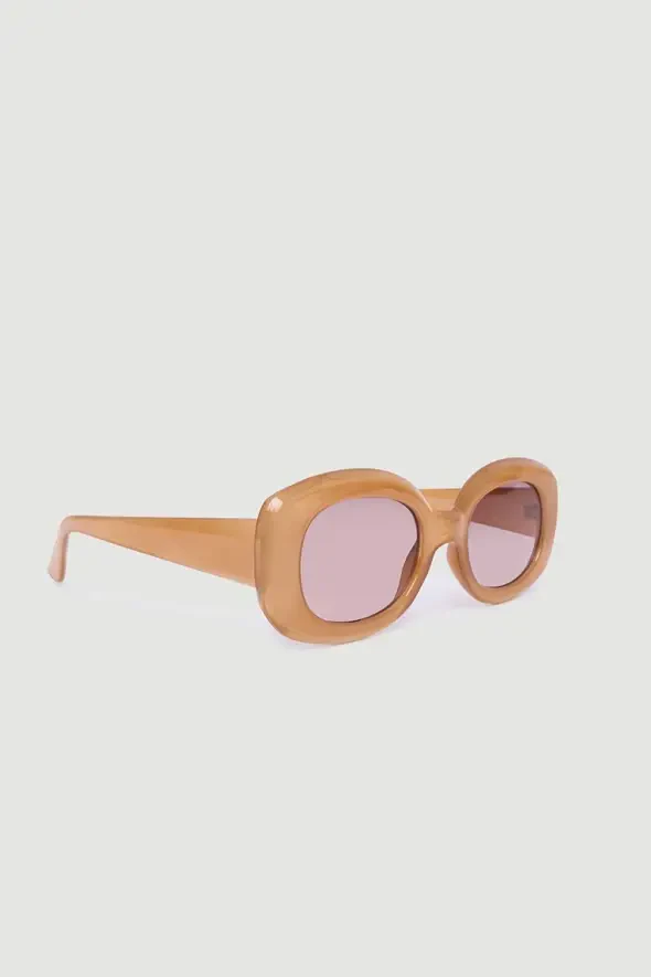 Small Framed Bone Sunglasses - Tan - 2