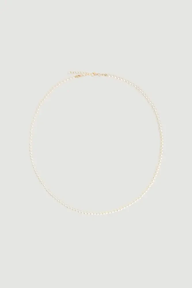 Small Pearl Long Necklace - White White
