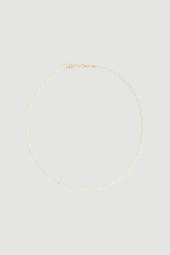 Small Pearl Long Necklace - White - 1