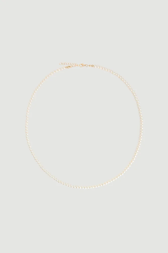 Small Pearl Long Necklace White White