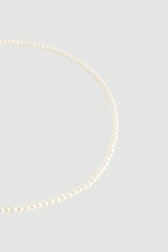 Small Pearl Long Necklace White - 2