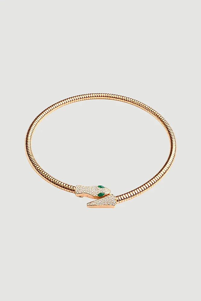Snake-Shaped Stone Embellished Necklace - Gold Gold