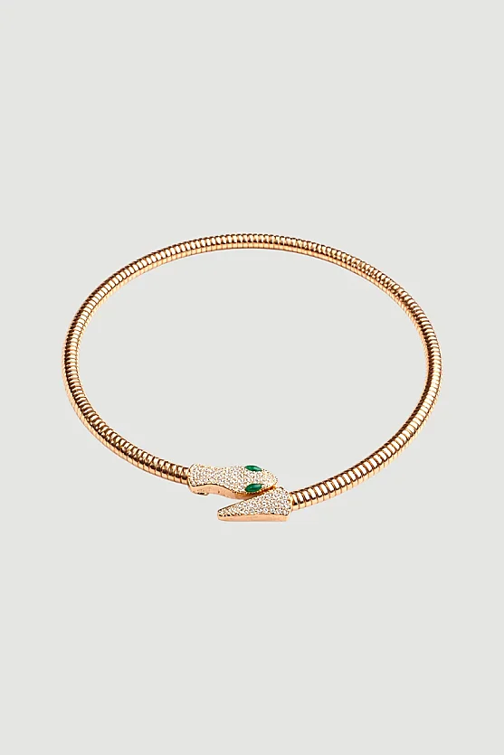 Snake-Shaped Stone Embellished Necklace - Gold - 1