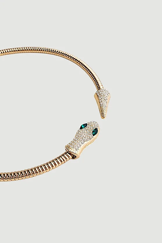 Snake-Shaped Stone Embellished Necklace - Gold - 2