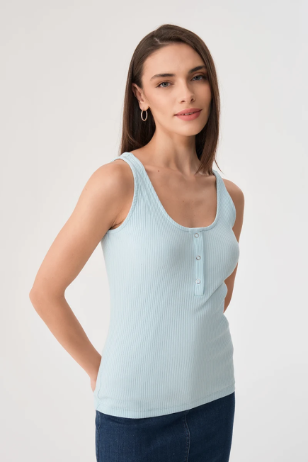 Snap Button Cami Tank Top - Turquoise Turquoise
