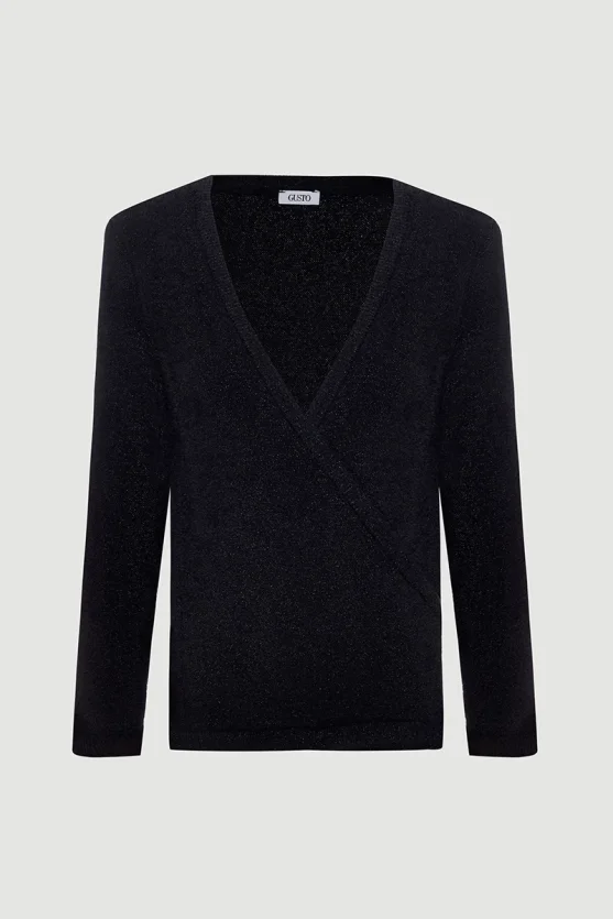 Soft Sequin Envelope Cut Knit Blouse Black - Gusto