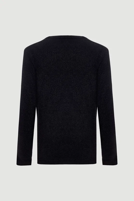 Soft Sequin Envelope Cut Knit Blouse Black - Gusto