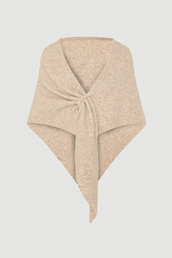 Soft-Textured Tie-Up Triangle Shawl – Beige - Gusto