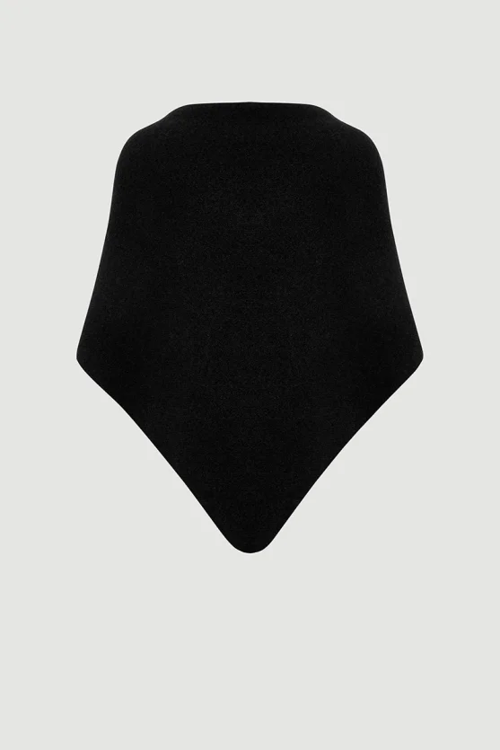 Soft-Textured Tie-Up Triangle Shawl – Black - 2