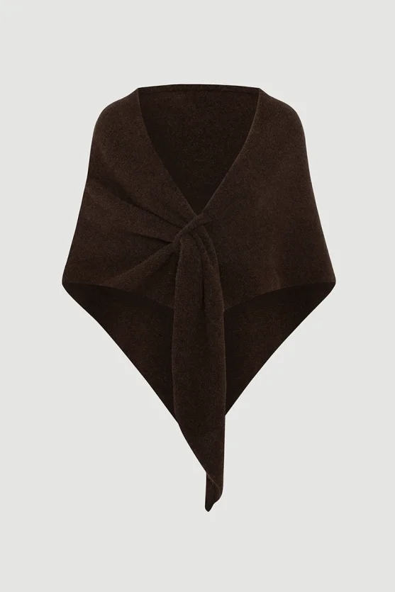 Soft-Textured Tie-Up Triangle Shawl – Brown - 1