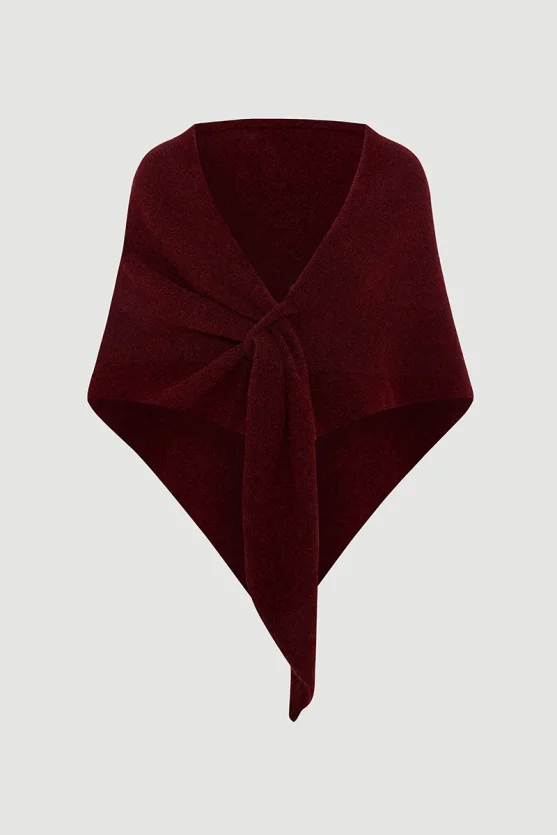 Soft-Textured Tie-Up Triangle Shawl – Burgundy - 1
