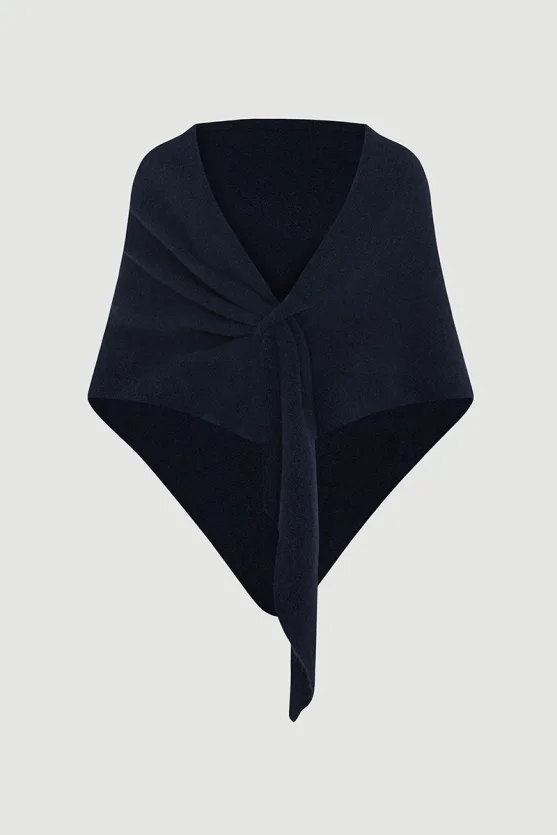 Soft-Textured Tie-Up Triangle Shawl – Navy - Gusto